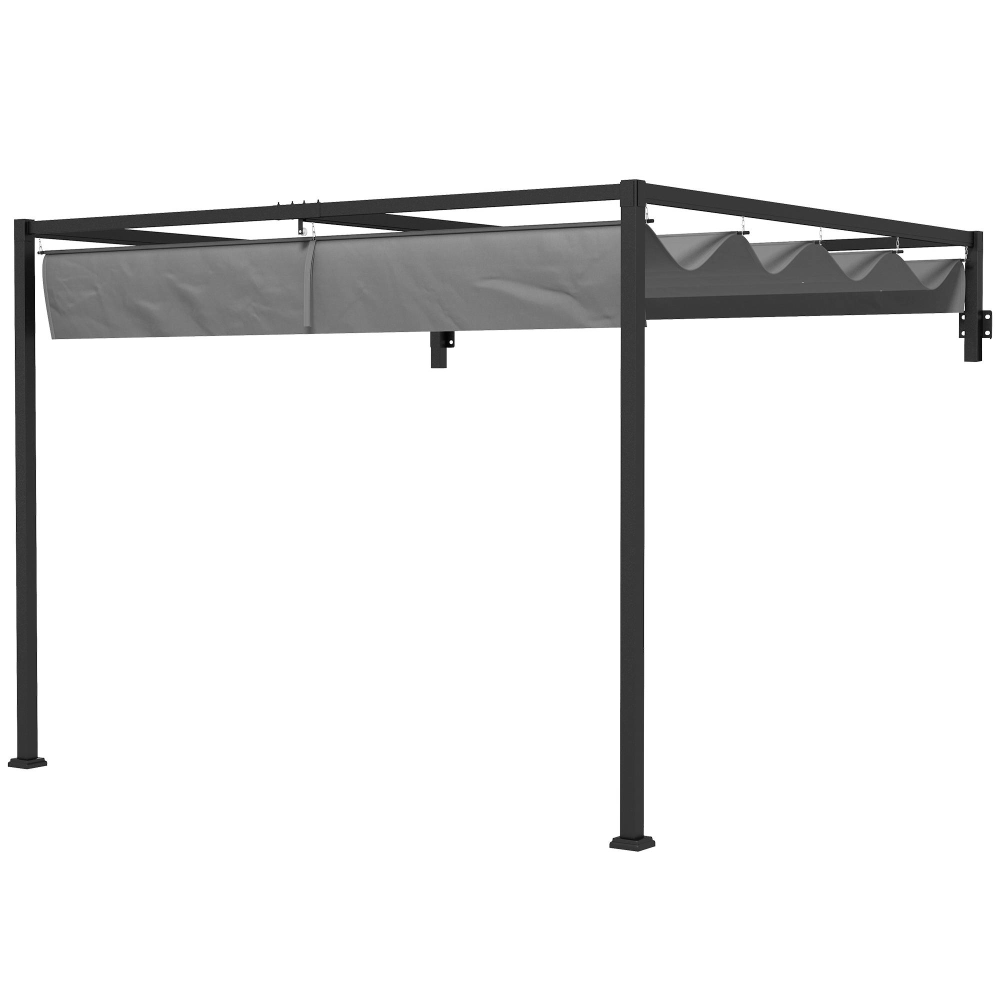 Pergola Adossée Acier Terrasse Toit Rétractable Drainage 3x4m Gris Foncé - ComfortXL Outdoor Living - Image 2