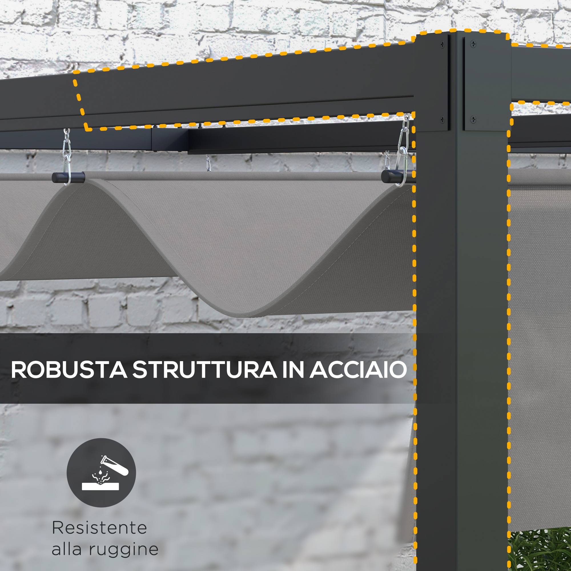 Pergola Adossée Acier Terrasse Toit Rétractable Drainage 3x4m Gris Foncé - ComfortXL Outdoor Living - Image 9