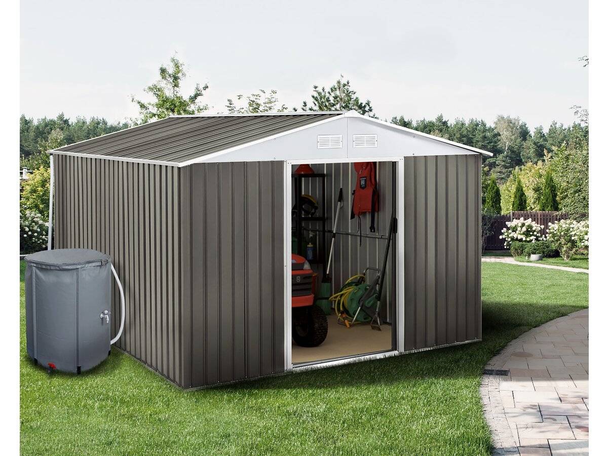 Abri Jardin Métal "dallas" - 15,16 M² Avec Gouttière Et Récupérateur D'eau - Taupe -habitat Et Jardin - Image 2