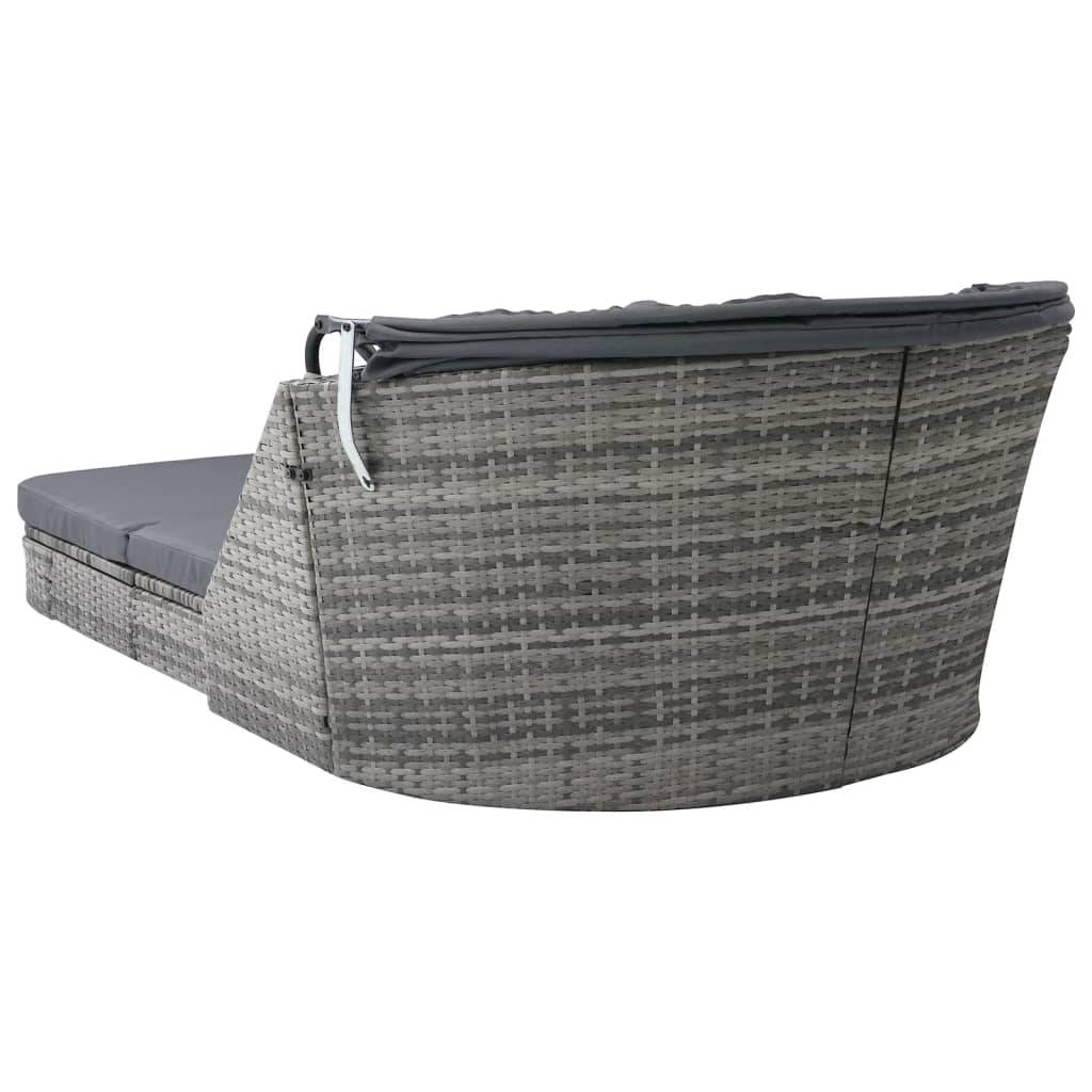 Helloshop26 - Transat chaise longue bain de soleil lit de jardin terrasse meuble d'extérieur avec auvent résine tressée anthracite - Image 5