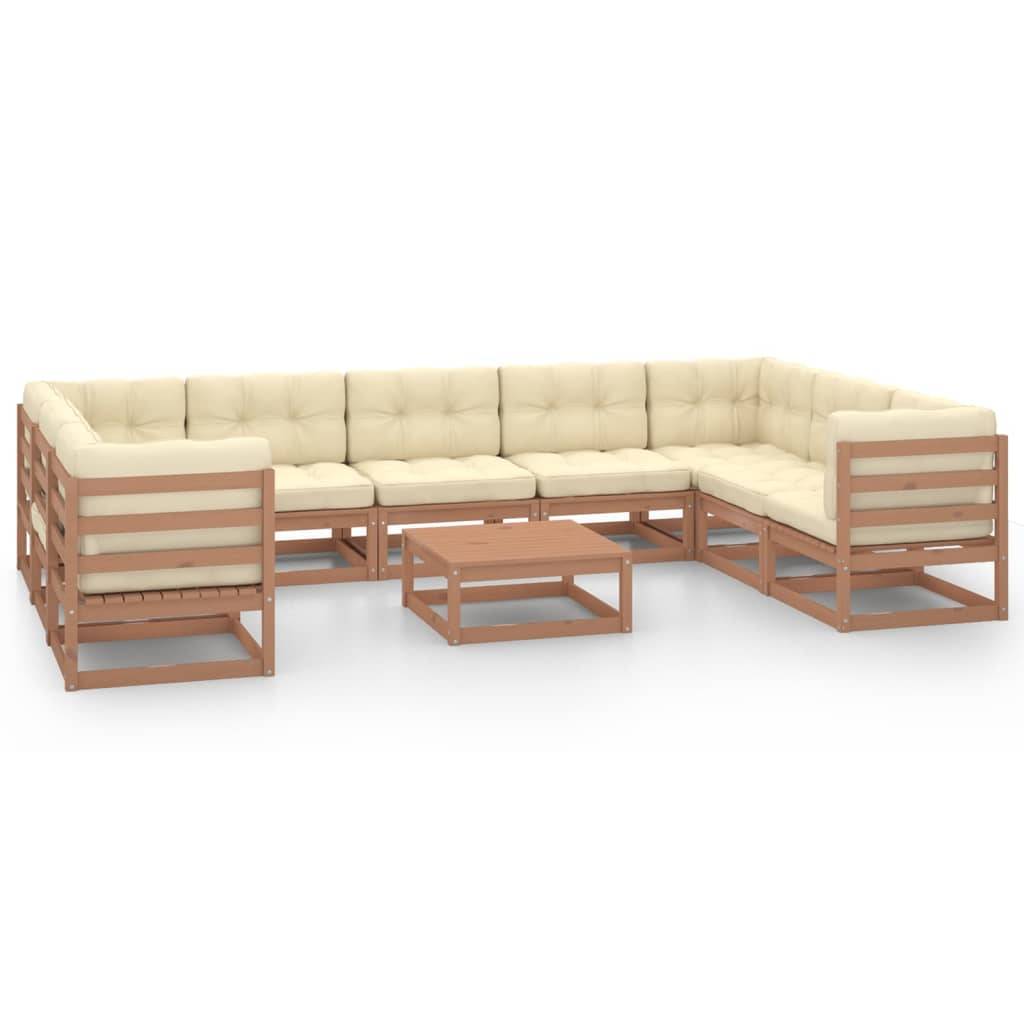 Helloshop26 - Salon de jardin meuble d'extérieur ensemble de mobilier 10 pièces avec coussins marron miel bois de pin - Image 1