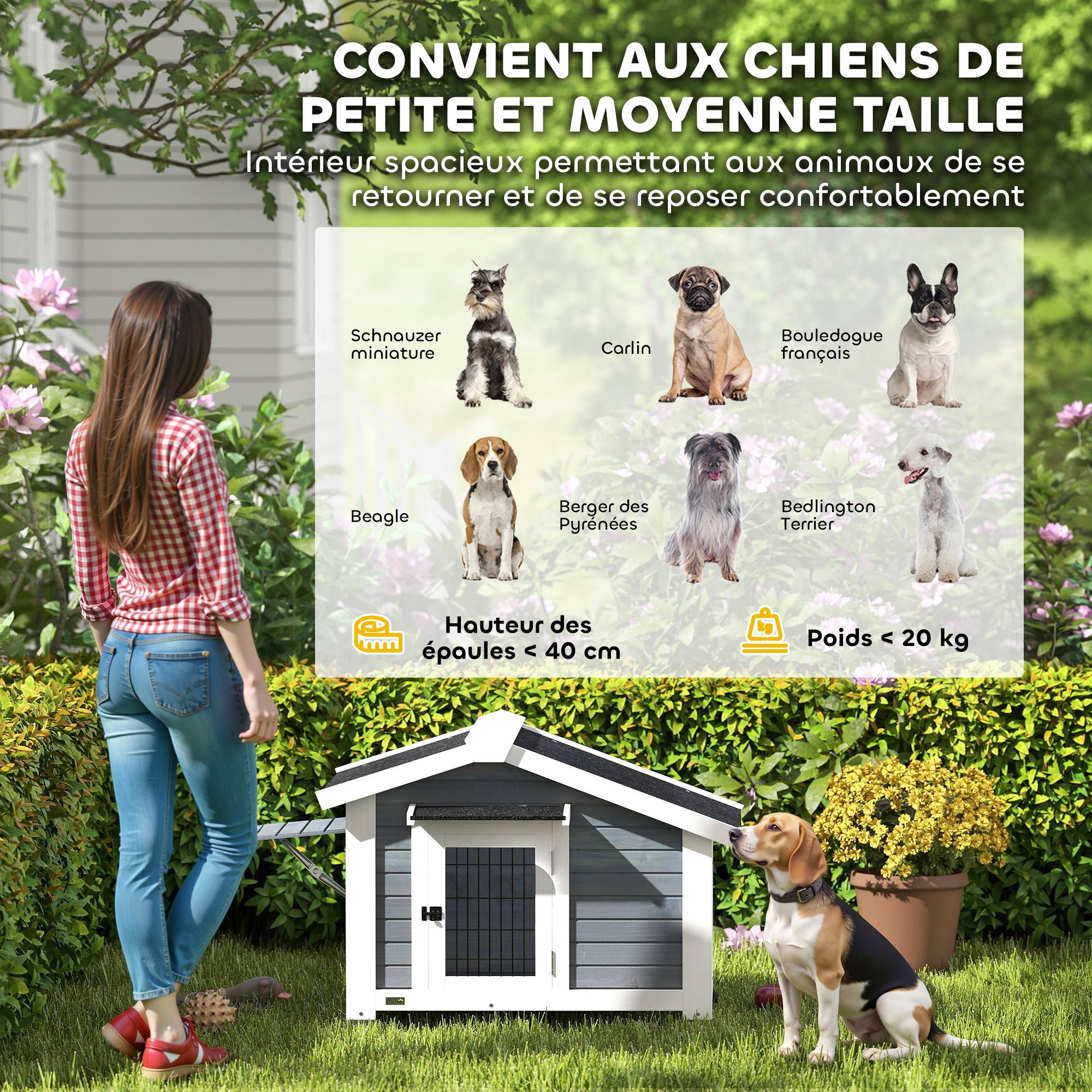 Sans Marque - Niche pour Chien Extérieur Abri Jardin Surélevé Plancher Amovible Auvent de Porte et Toit Imperméable 98x76x69,5cm Gris - Image 9