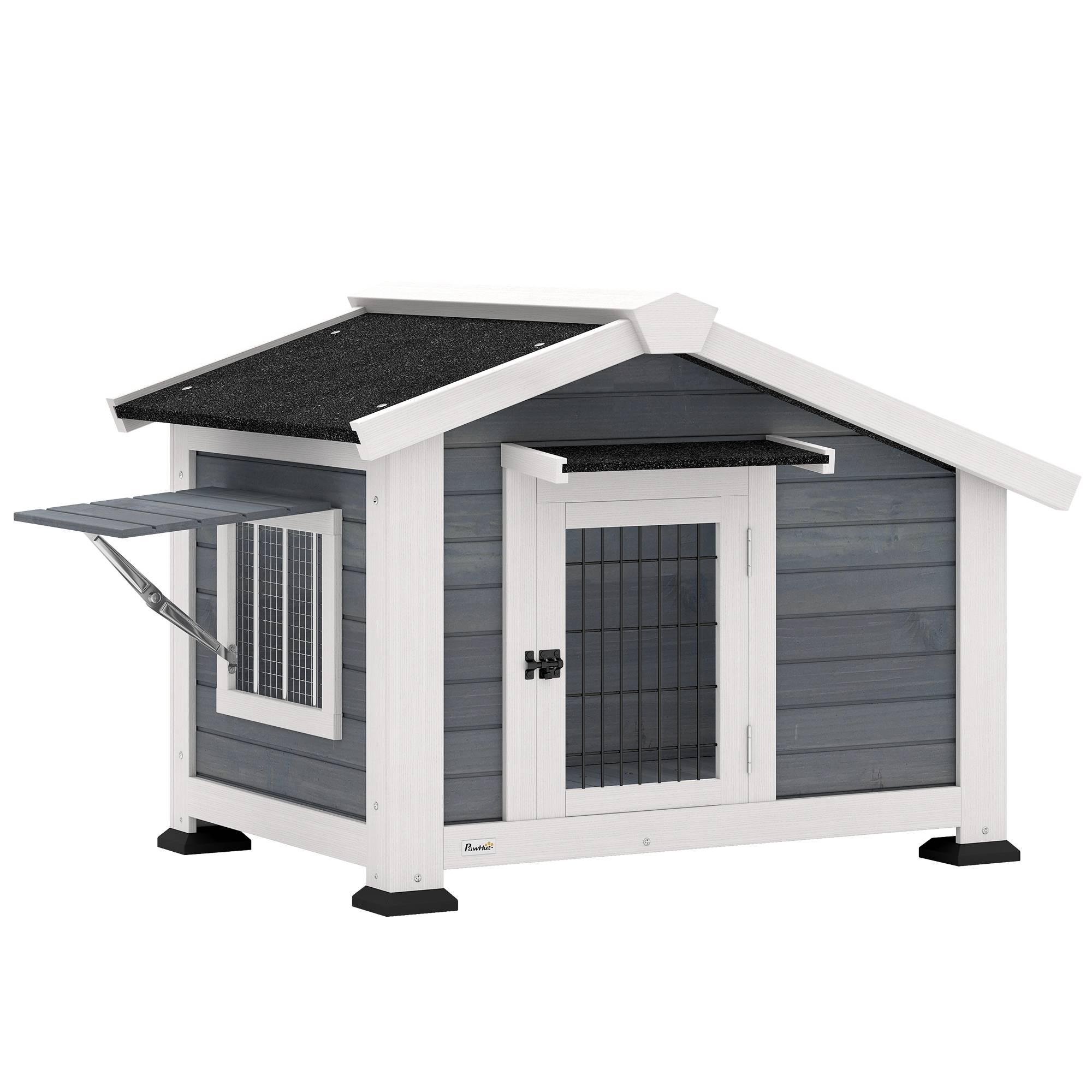 Sans Marque - Niche pour Chien Extérieur Abri Jardin Surélevé Plancher Amovible Auvent de Porte et Toit Imperméable 98x76x69,5cm Gris - Image 1