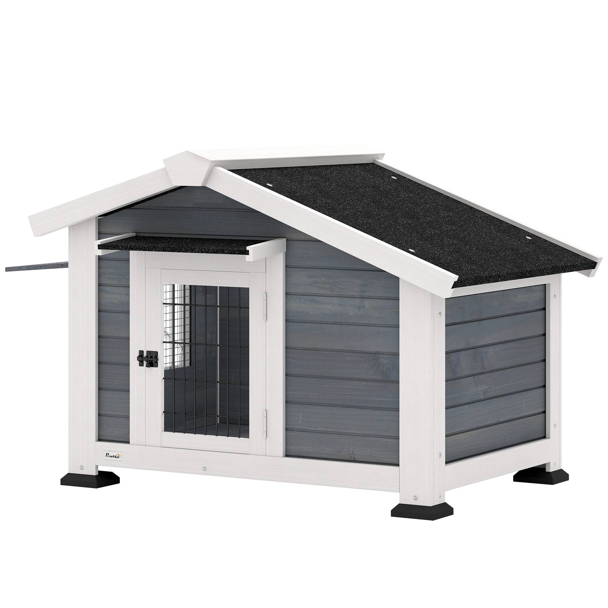 Sans Marque - Niche pour Chien Extérieur Abri Jardin Surélevé Plancher Amovible Auvent de Porte et Toit Imperméable 98x76x69,5cm Gris - Image 2