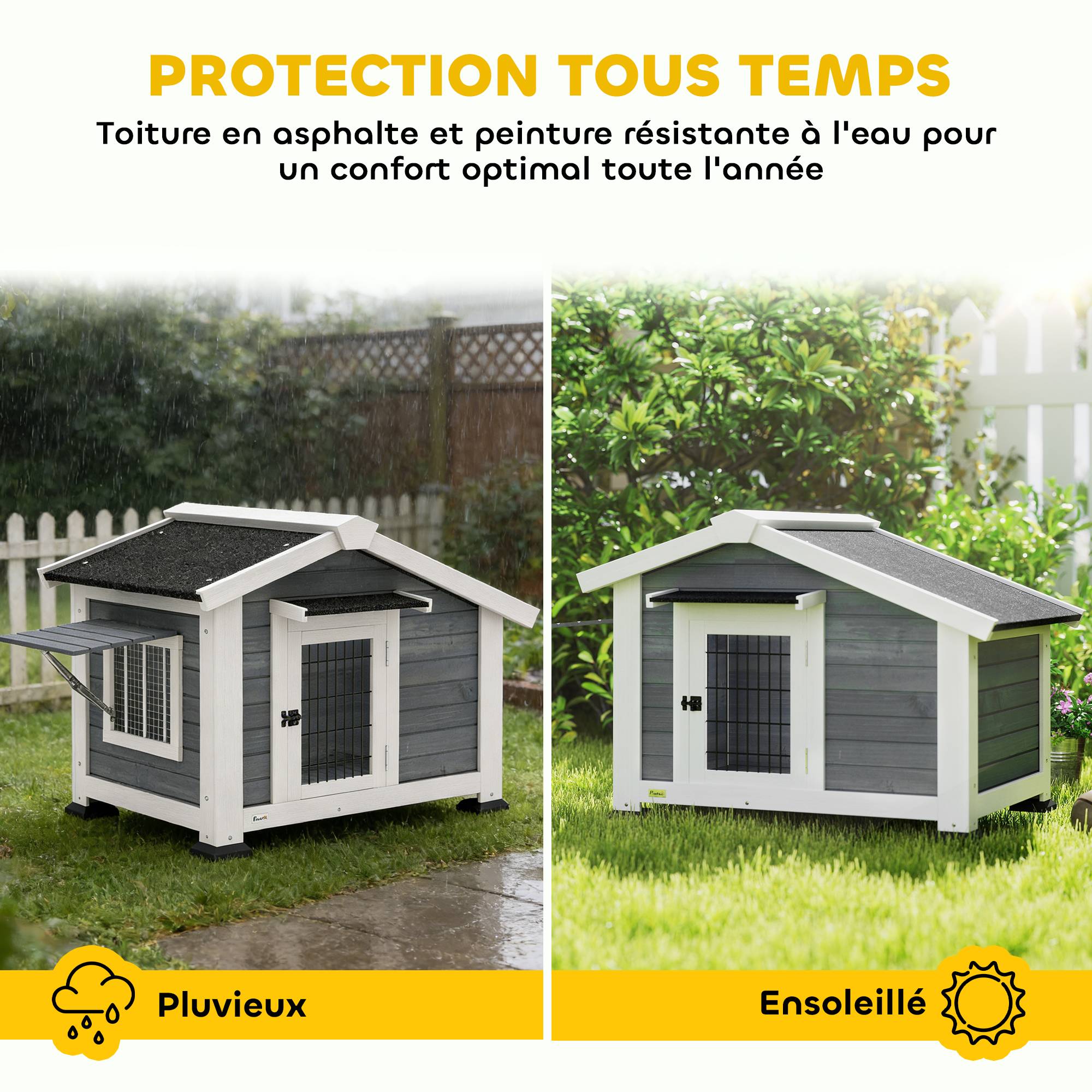 Sans Marque - Niche pour Chien Extérieur Abri Jardin Surélevé Plancher Amovible Auvent de Porte et Toit Imperméable 98x76x69,5cm Gris - Image 7