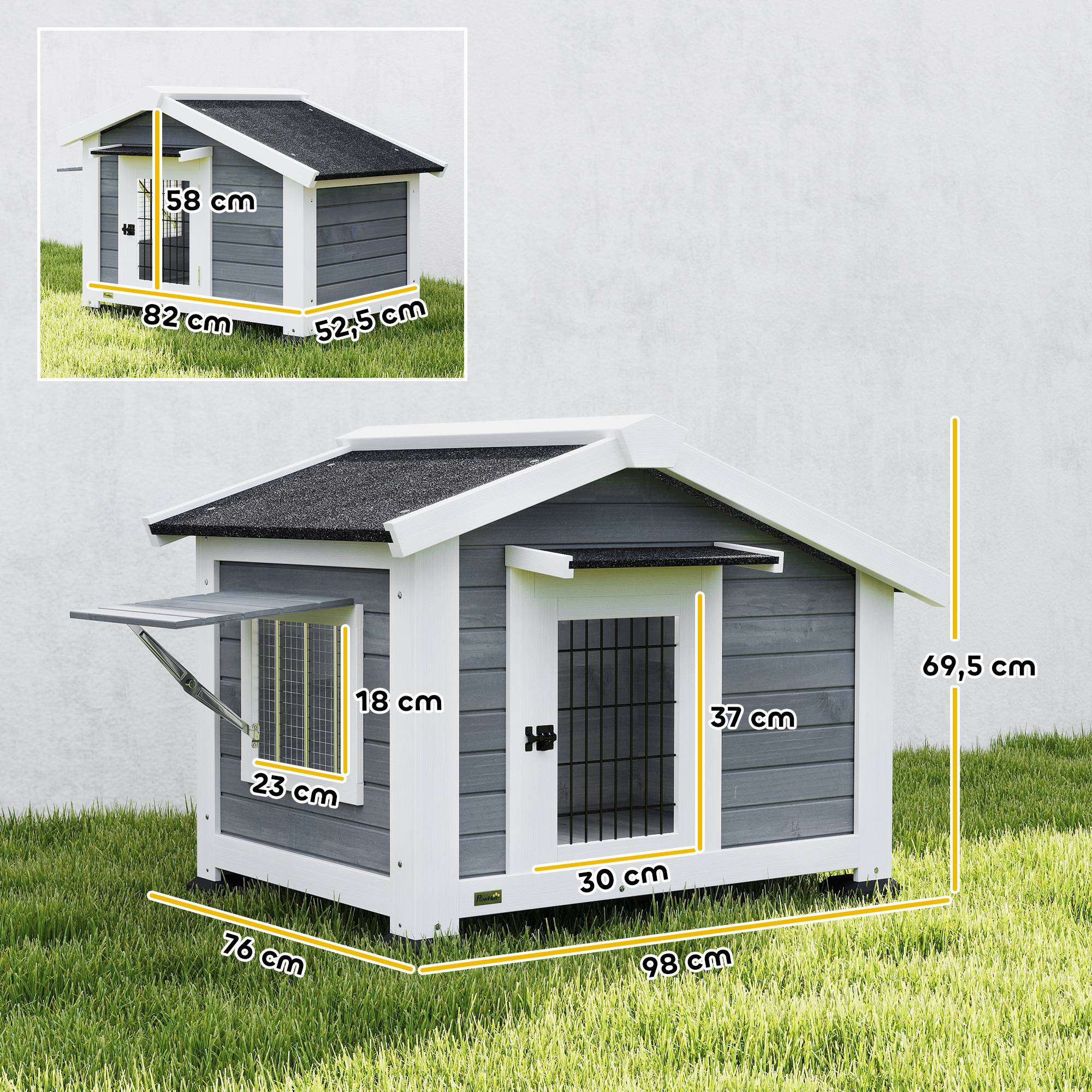 Sans Marque - Niche pour Chien Extérieur Abri Jardin Surélevé Plancher Amovible Auvent de Porte et Toit Imperméable 98x76x69,5cm Gris - Image 5