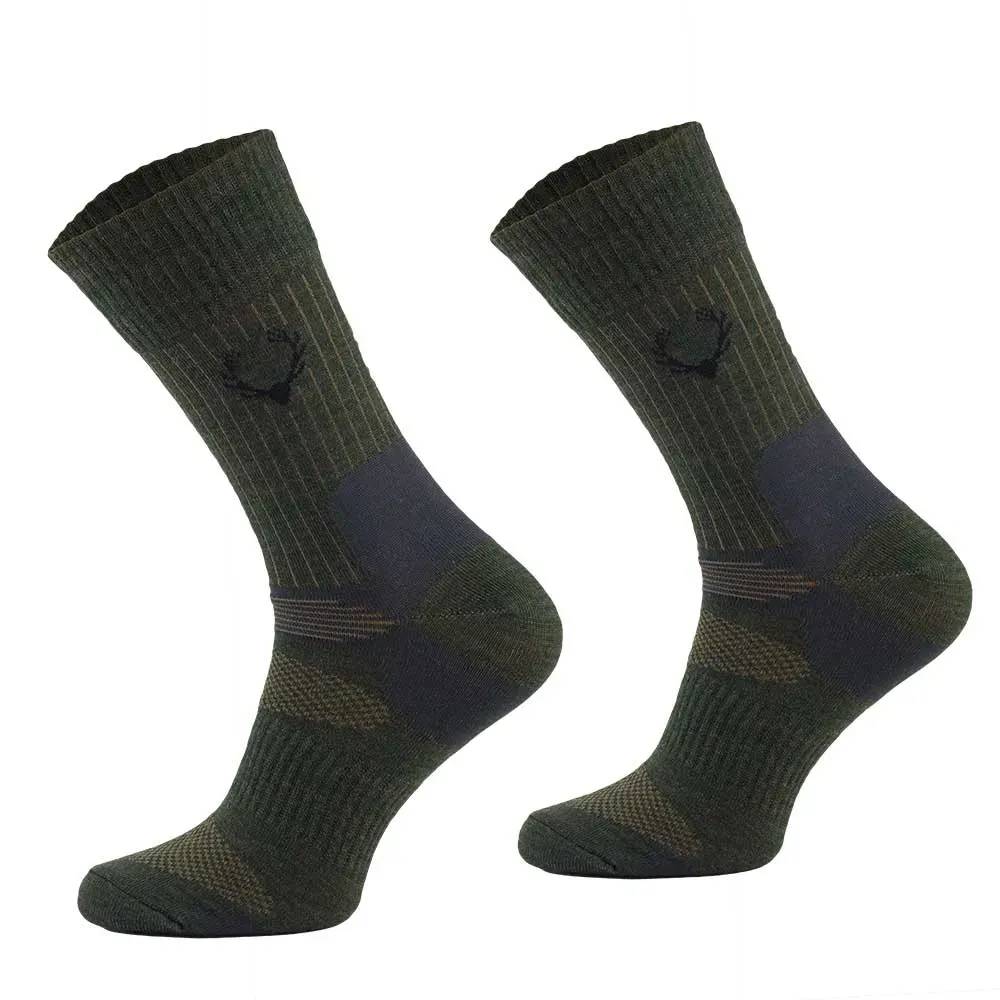 Chaussettes mi-hautes cerf kaki laine mérino 40% polyamide - Image 1
