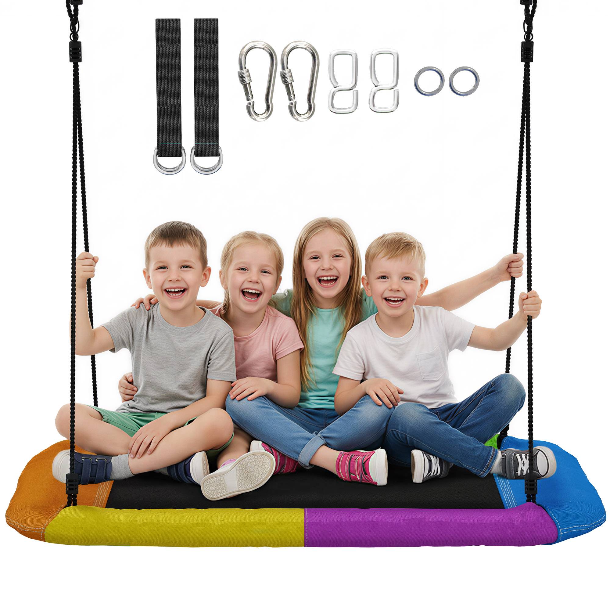 Balançoire nid hauteur réglable supportant jusqu'à 300 kg cordes ajustables enfants 3 à 8 ans 148x77x180 cm multicolore - Image 1