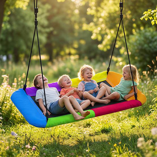 Balançoire nid hauteur réglable supportant jusqu'à 300 kg cordes ajustables enfants 3 à 8 ans 148x77x180 cm multicolore - Image 4