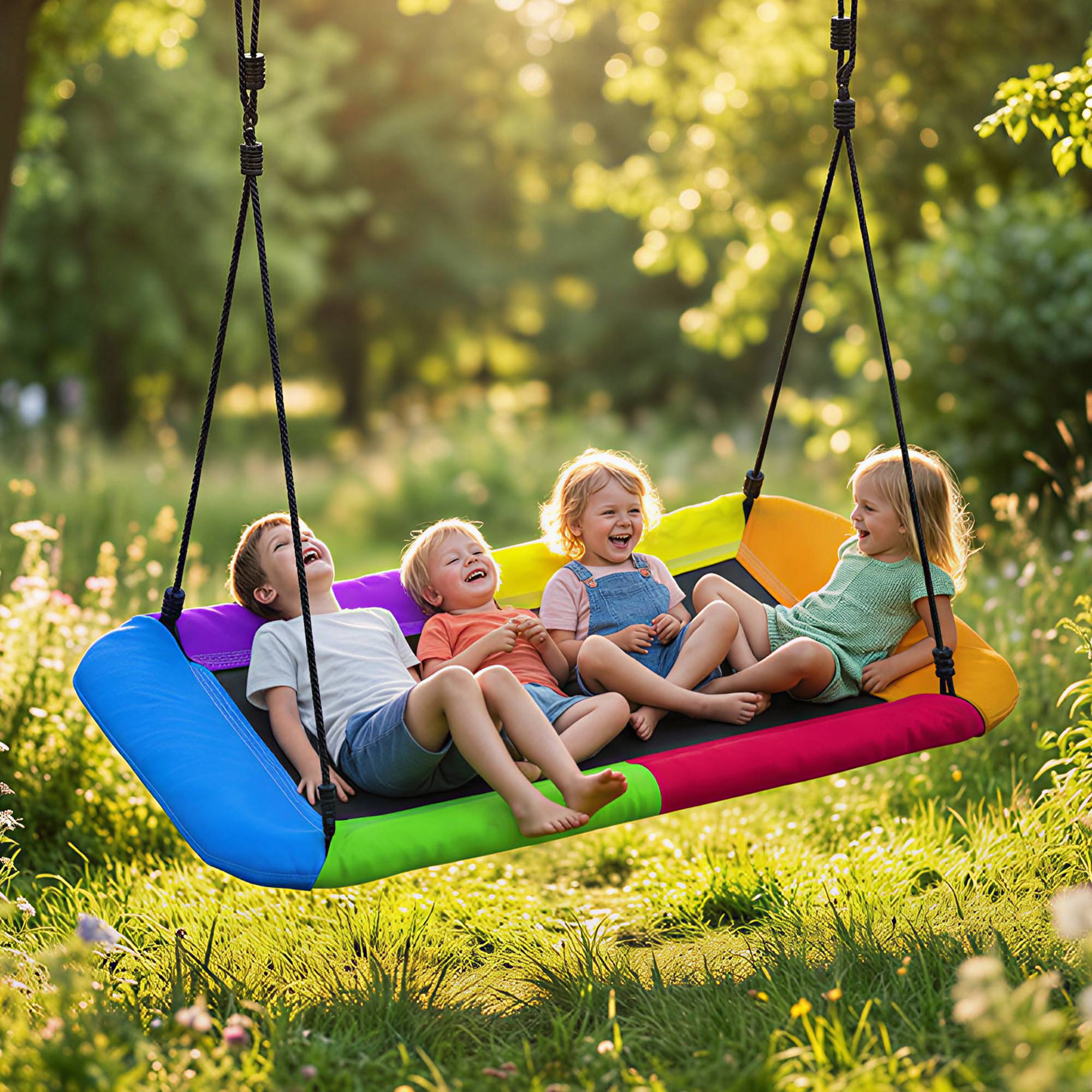 Balançoire nid hauteur réglable supportant jusqu'à 300 kg cordes ajustables enfants 3 à 8 ans 148x77x180 cm multicolore - Image 4