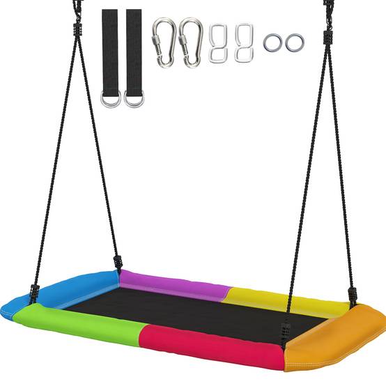 Balançoire nid hauteur réglable supportant jusqu'à 300 kg cordes ajustables enfants 3 à 8 ans 148x77x180 cm multicolore - Image 2