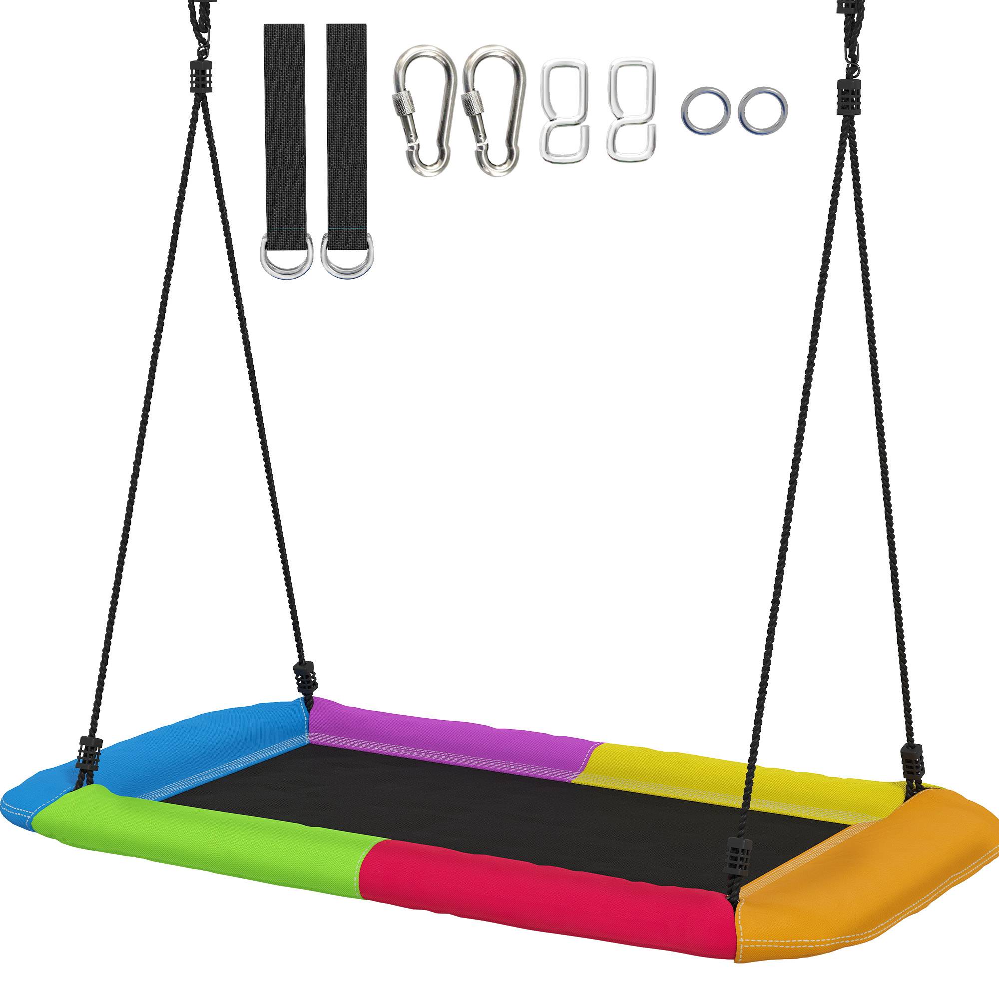 Balançoire nid hauteur réglable supportant jusqu'à 300 kg cordes ajustables enfants 3 à 8 ans 148x77x180 cm multicolore - Image 2