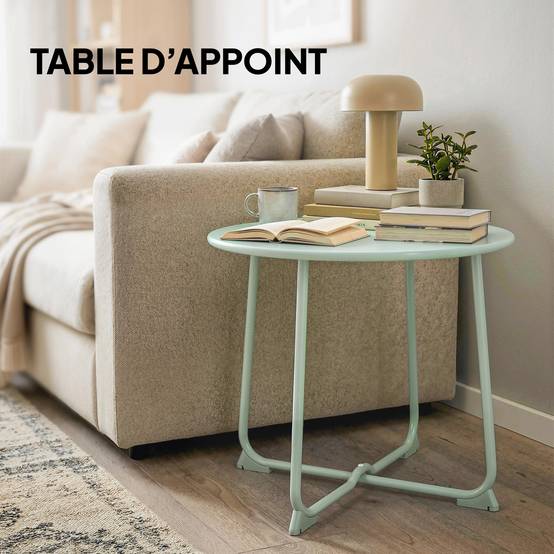 Table basse extérieure pour 2 personnes, table de jardin ronde base en X avec structure métal, Ø 50 x 45,5 cm vert foncé - Image 9