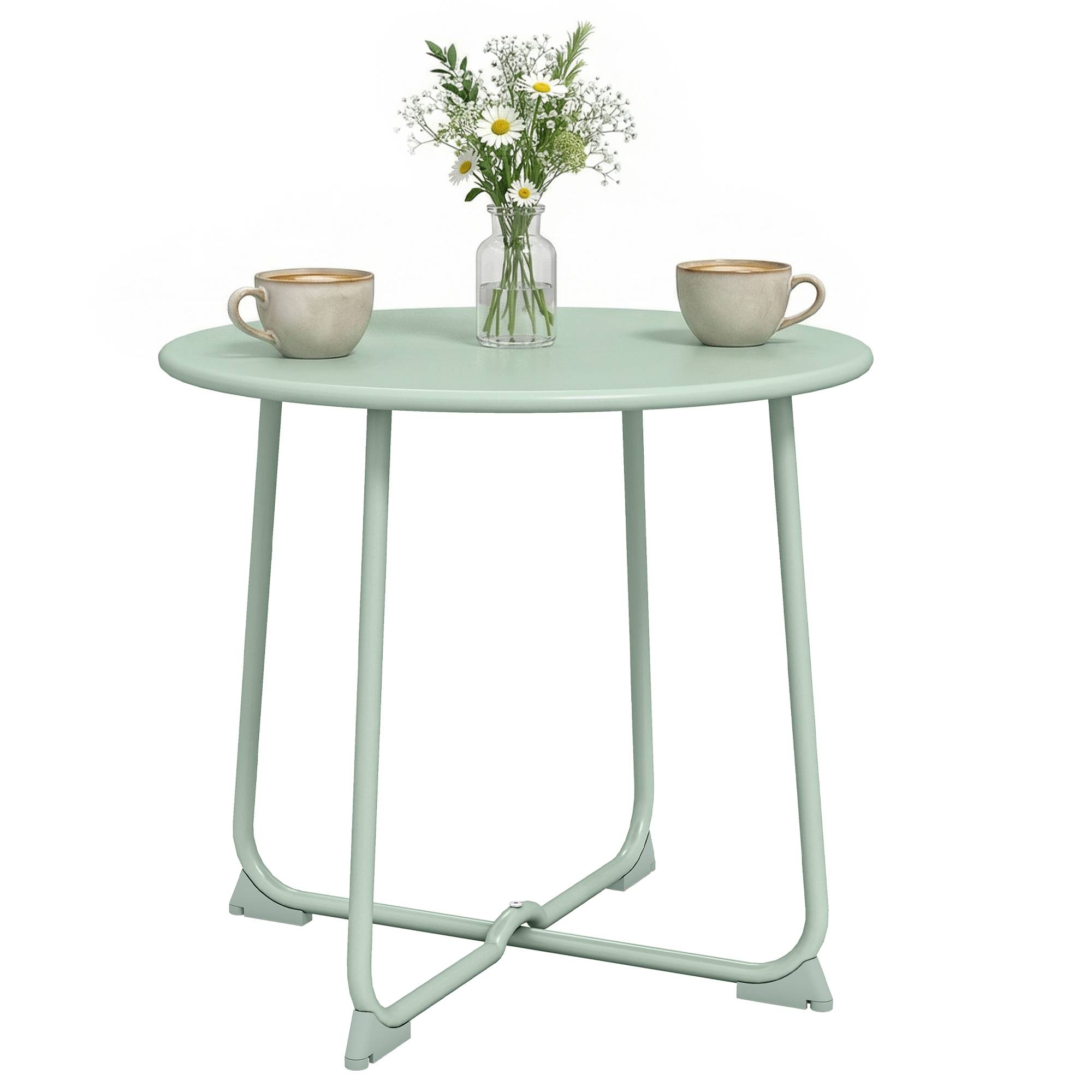 Table basse extérieure pour 2 personnes, table de jardin ronde base en X avec structure métal, Ø 50 x 45,5 cm vert foncé - Image 1