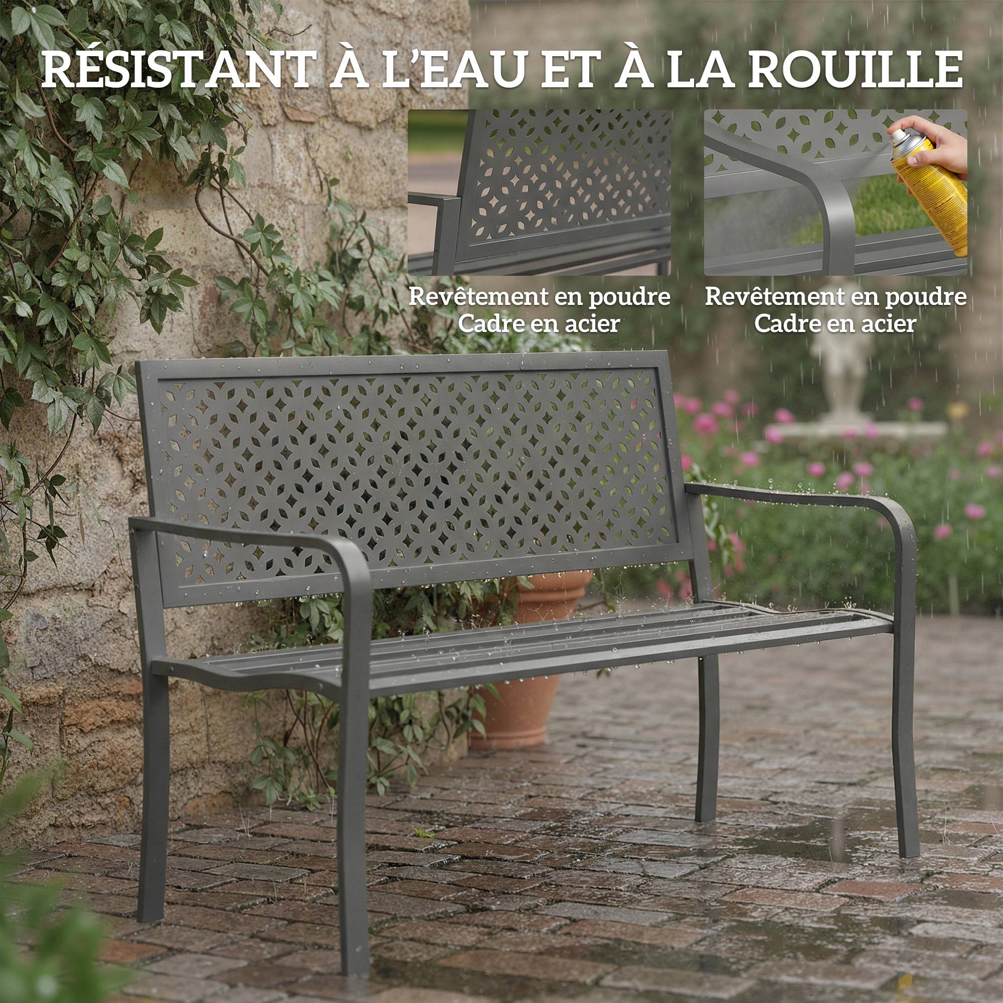 ComfortXL - Banc de Jardin Métal Acier Dossier Géométrique 127x61x85cm Gris Foncé - ComfortXL Outdoor Living - Image 6
