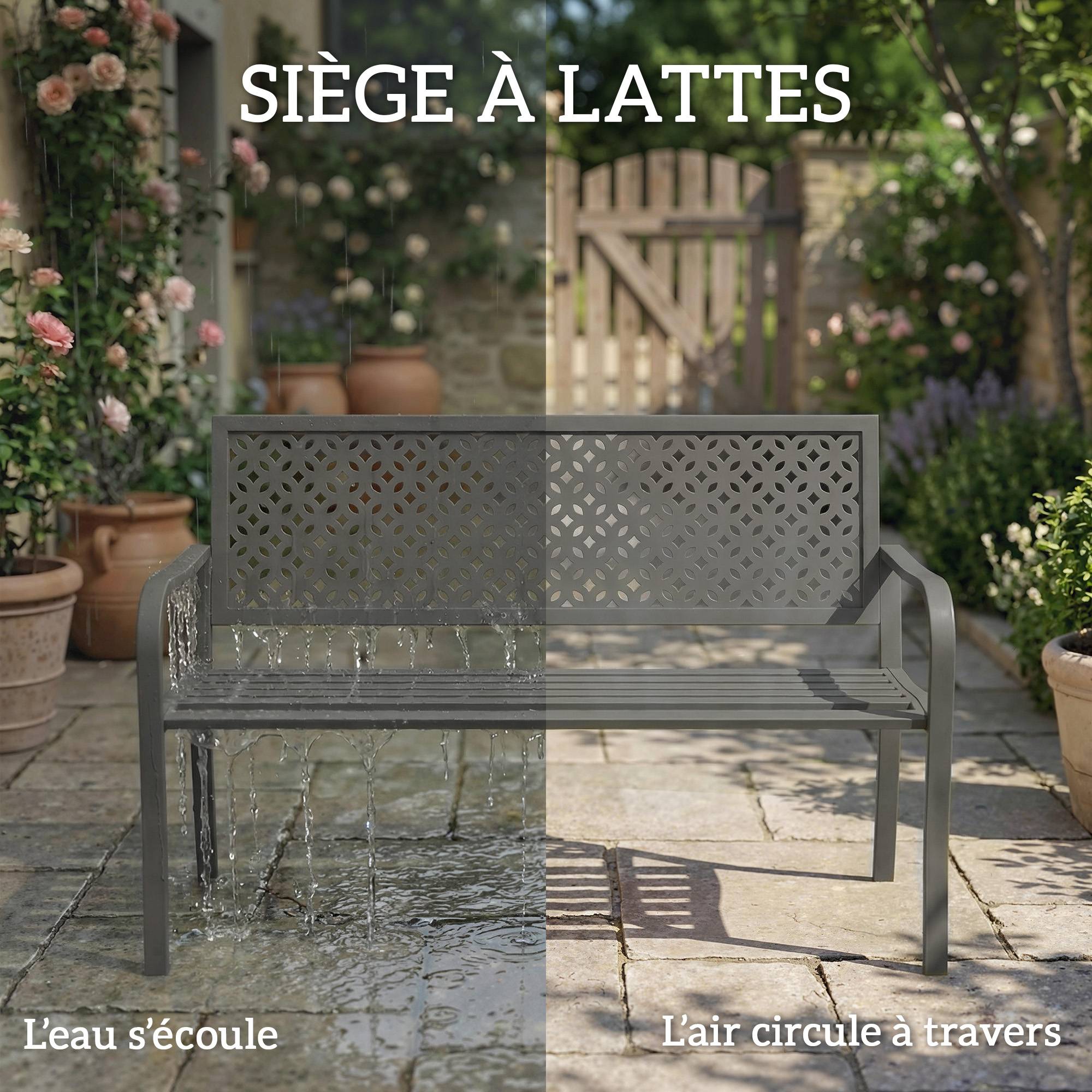 ComfortXL - Banc de Jardin Métal Acier Dossier Géométrique 127x61x85cm Gris Foncé - ComfortXL Outdoor Living - Image 10