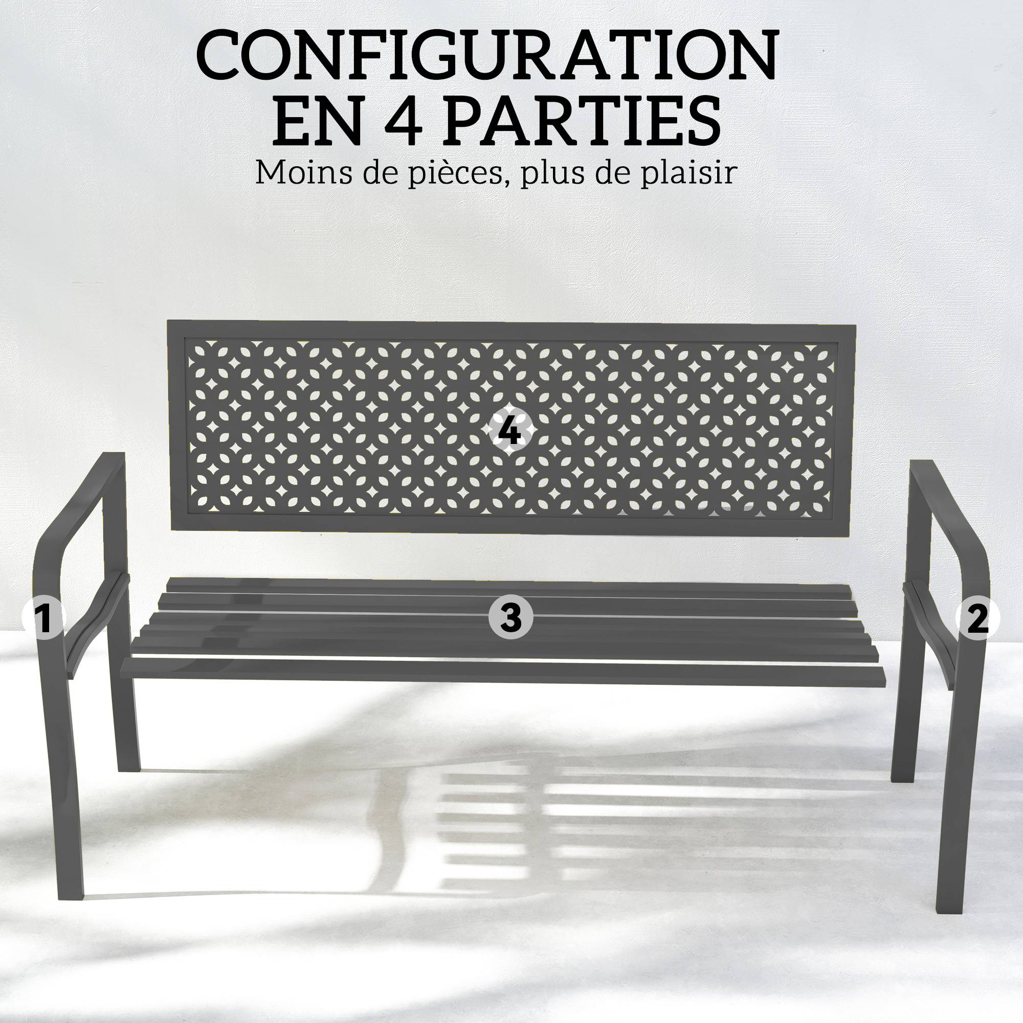 ComfortXL - Banc de Jardin Métal Acier Dossier Géométrique 127x61x85cm Gris Foncé - ComfortXL Outdoor Living - Image 9