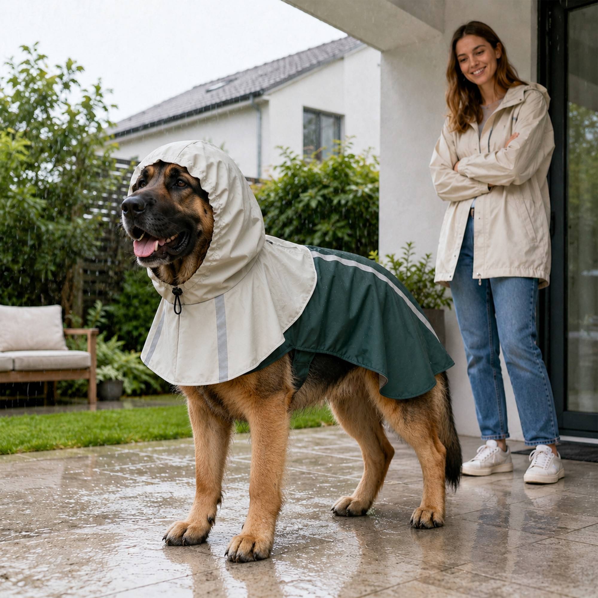 Sans Marque - Imperméable chiens géants 30 à 40 kg capuche verte - Image 4