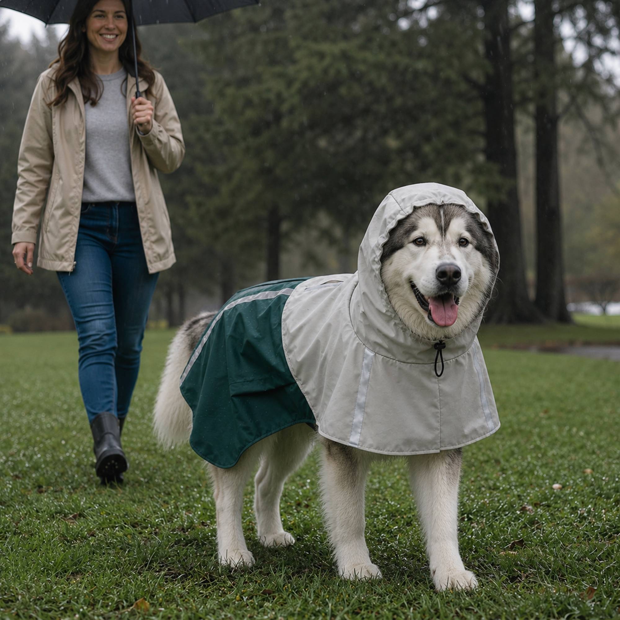 Sans Marque - Imperméable chiens géants 30 à 40 kg capuche verte - Image 3