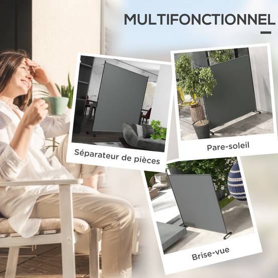 Paravent extérieur métal et polyester gris 183 x 30 x 181 cm - PANGIVO - Image 6