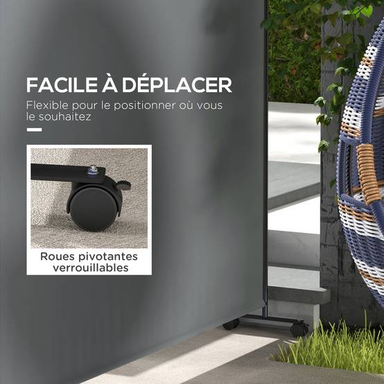 Paravent extérieur métal et polyester gris 183 x 30 x 181 cm - PANGIVO - Image 7