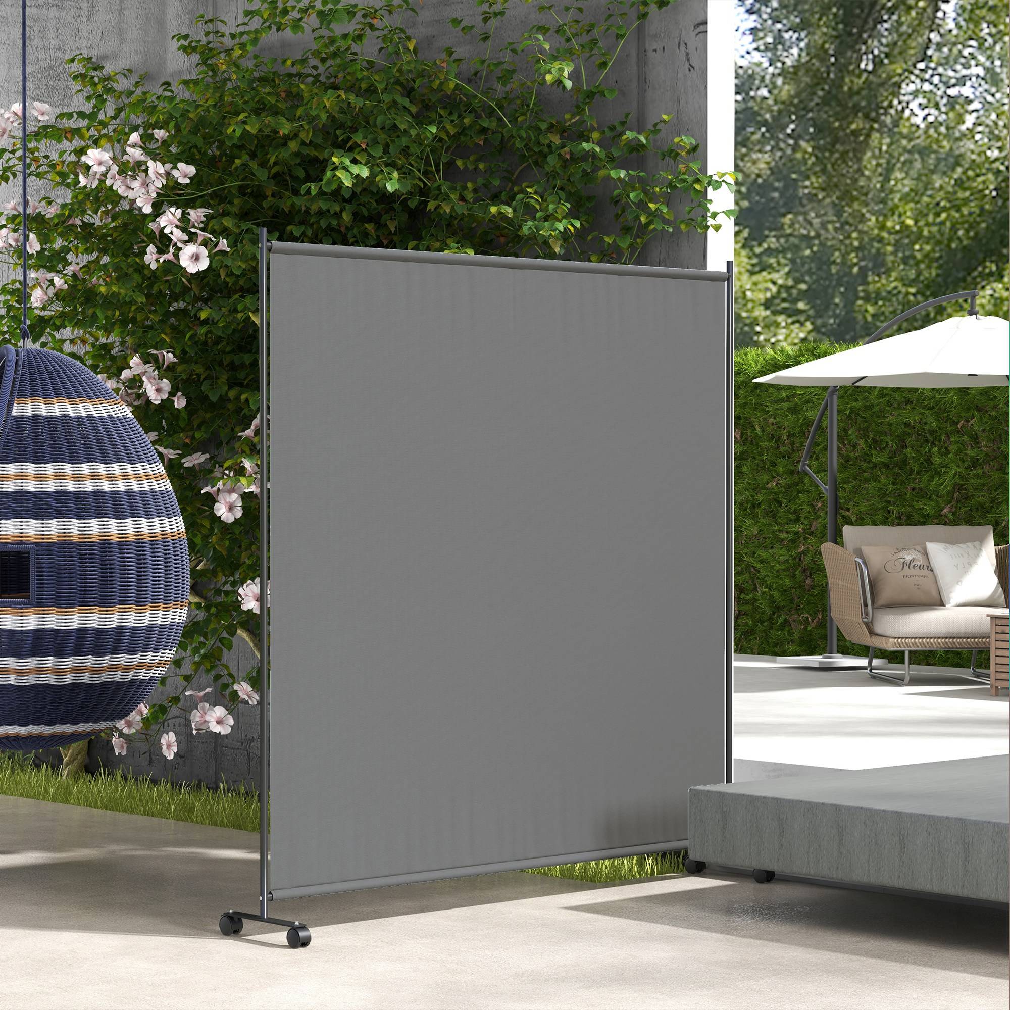 Paravent extérieur métal et polyester gris 183 x 30 x 181 cm - PANGIVO - Image 3