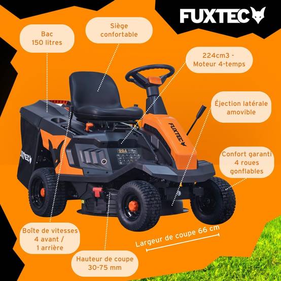 FUXTEC - Tondeuse autoportée thermique 6 CV largeur de coupe 66 cm bac 150 L FX-RMR66 - Fuxtec - Image 6