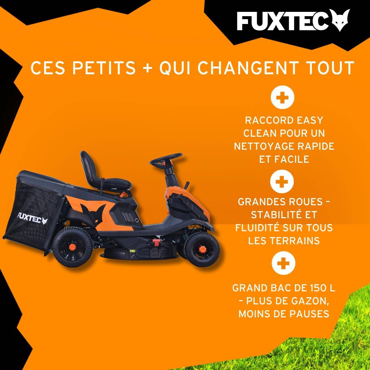 FUXTEC - Tondeuse autoportée thermique 6 CV largeur de coupe 66 cm bac 150 L FX-RMR66 - Fuxtec - Image 4