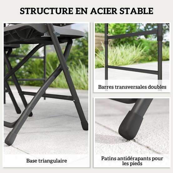 Salon de jardin acier HDPE gris foncé 118 x 60 x 74 cm - PANGIVO - Image 10