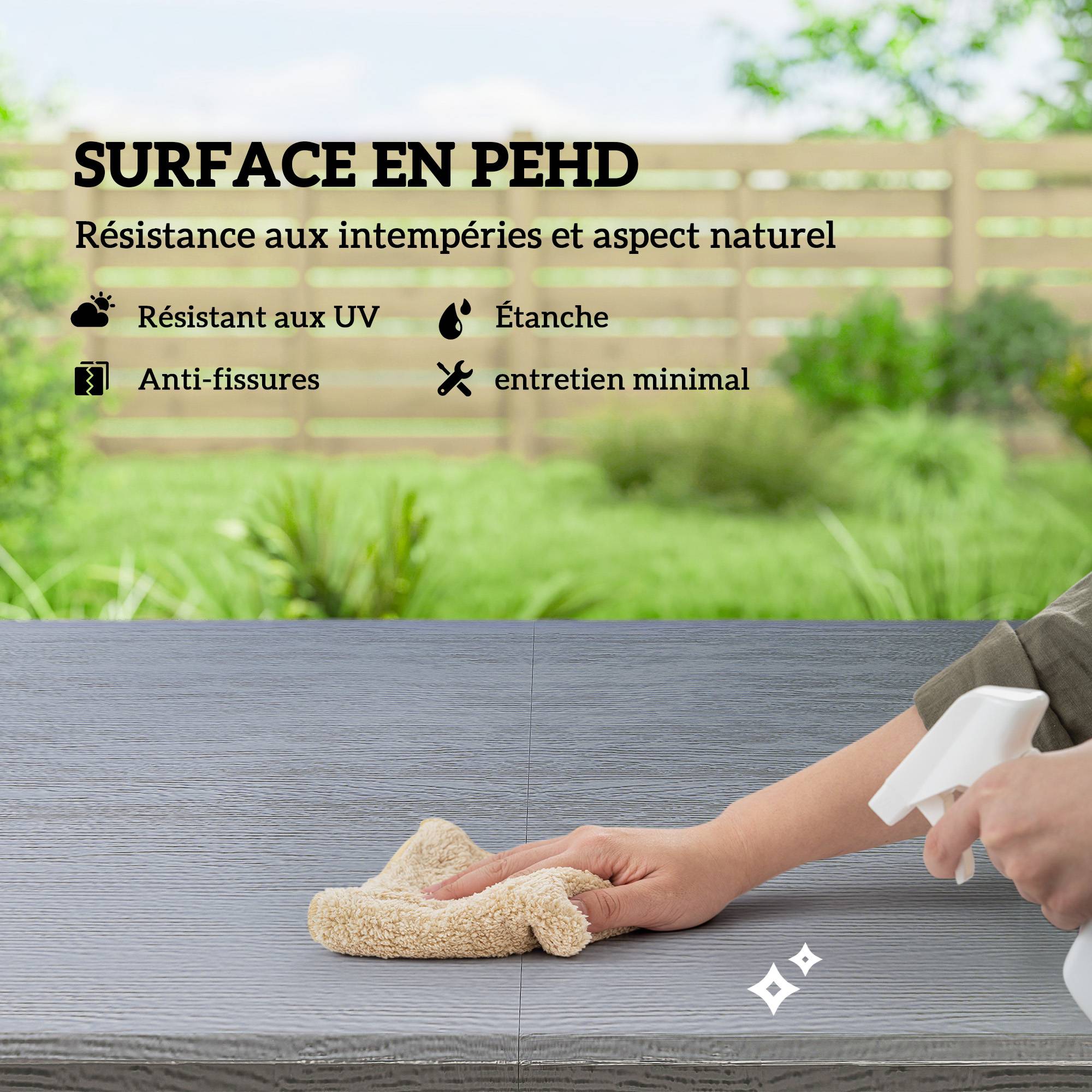 Salon de jardin acier HDPE gris foncé 118 x 60 x 74 cm - PANGIVO - Image 9