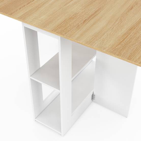IDMARKET - Ensemble table console pliable EDI 2-4 personnes bois blanc et plateau façon hêtre avec 4 tabourets - Image 8