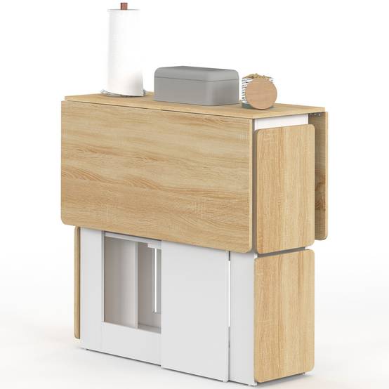 IDMARKET - Ensemble table console pliable EDI 2-4 personnes bois blanc et plateau façon hêtre avec 4 tabourets - Image 3