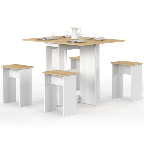 IDMARKET - Ensemble table console pliable EDI 2-4 personnes bois blanc et plateau façon hêtre avec 4 tabourets - Image 2