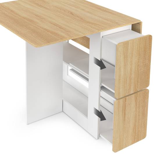 IDMARKET - Ensemble table console pliable EDI 2-4 personnes bois blanc et plateau façon hêtre avec 4 tabourets - Image 6