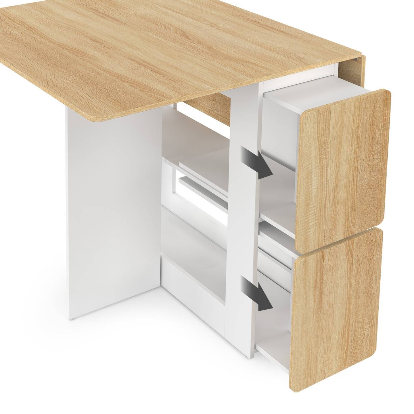 IDMARKET - Ensemble table console pliable EDI 2-4 personnes bois blanc et plateau façon hêtre avec 4 tabourets - Image 6