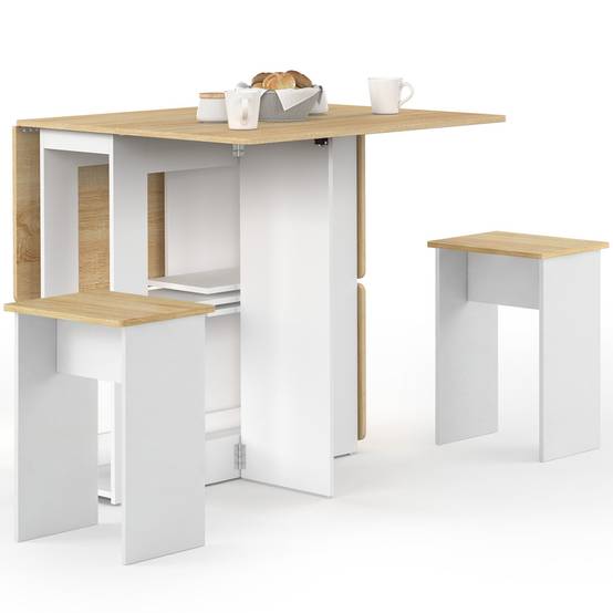 IDMARKET - Ensemble table console pliable EDI 2-4 personnes bois blanc et plateau façon hêtre avec 4 tabourets - Image 4