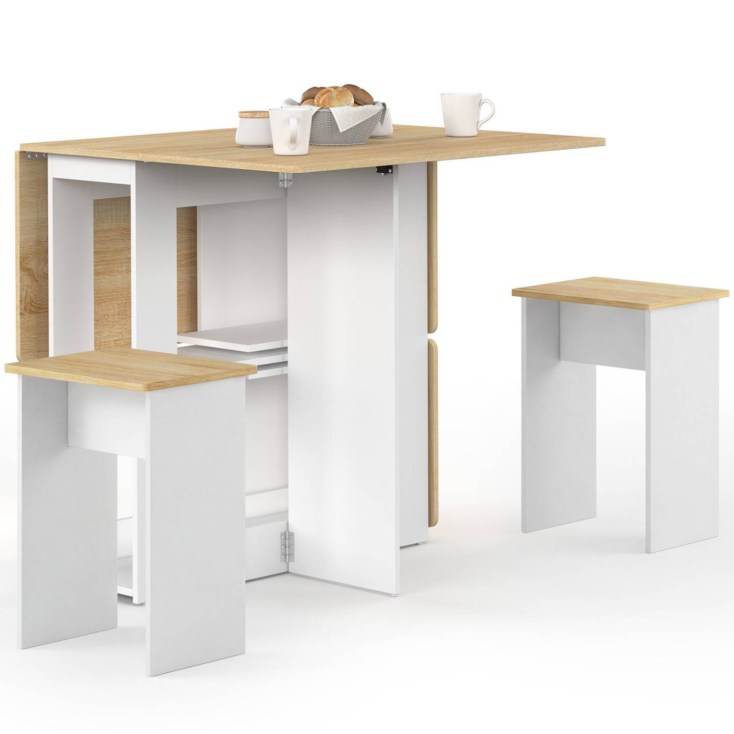 IDMARKET - Ensemble table console pliable EDI 2-4 personnes bois blanc et plateau façon hêtre avec 4 tabourets - Image 4