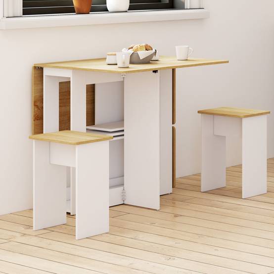 IDMARKET - Ensemble table console pliable EDI 2-4 personnes bois blanc et plateau façon hêtre avec 4 tabourets - Image 5