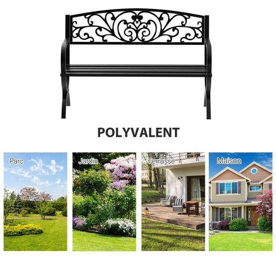 Banc 3 places en acier fonte pour terrasse, dimensions 127 x 60 x 85 cm, charge maximale 240 Kg - Image 8
