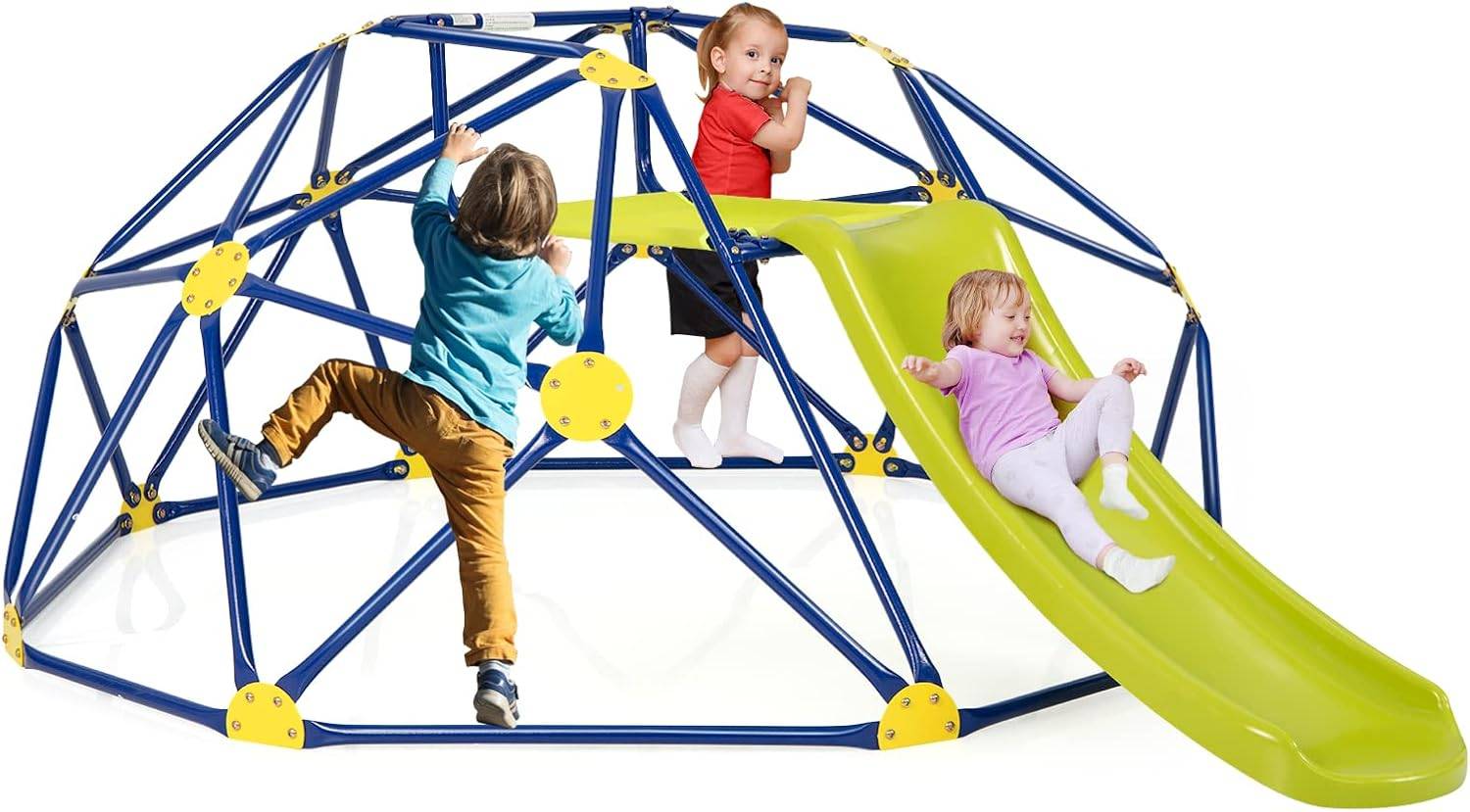 Costway - Dôme d'escalade Enfants avec Toboggan, Cage d'escalade avec Coussin en Tissu, Charge 180kg, Aire de Jeux Extérieure et Intérieure, Jaune - Image 1