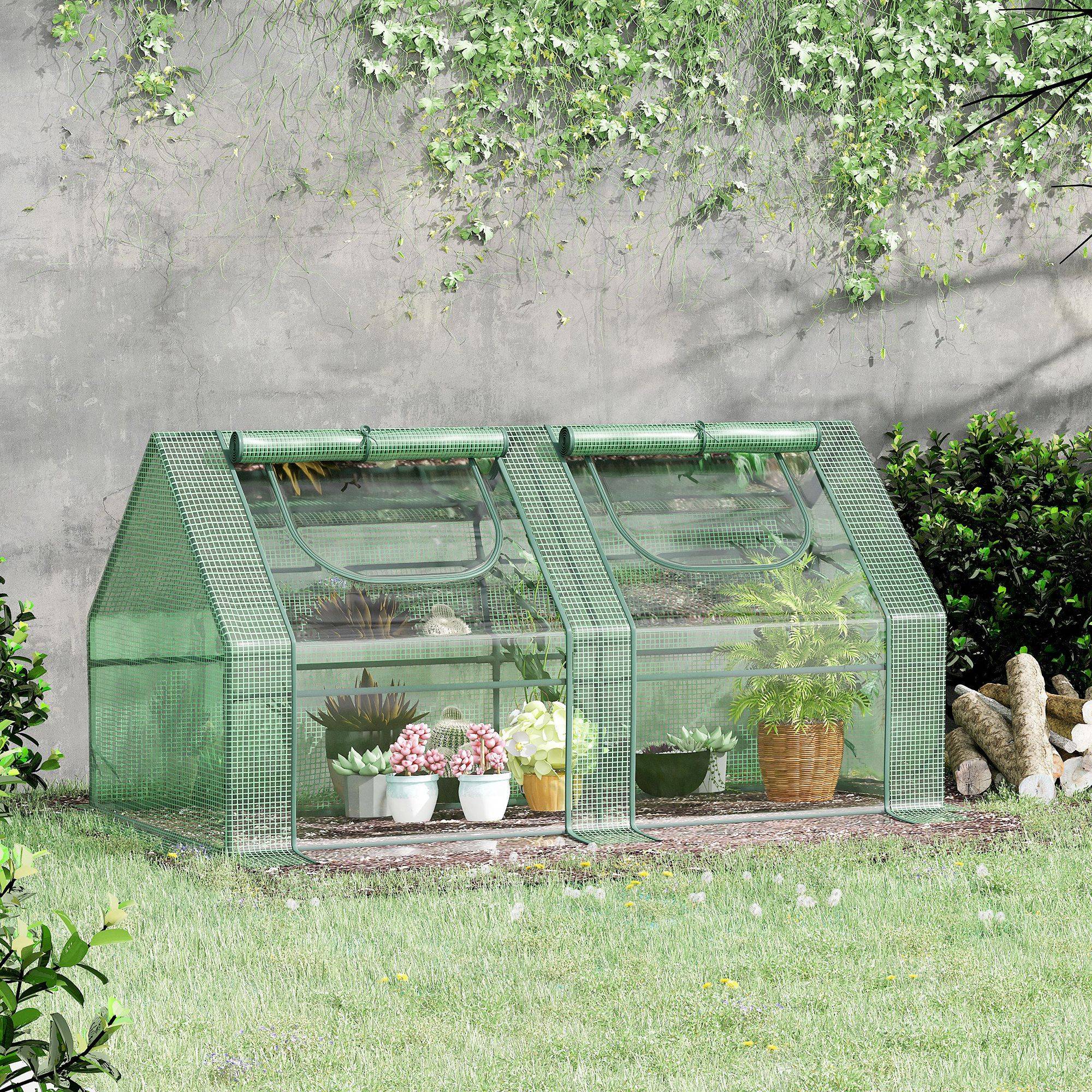 Serre légumes 180x90x90 cm avec structure acier et double bâche PE PVC verte pour tomates légumes et plantes - Image 3