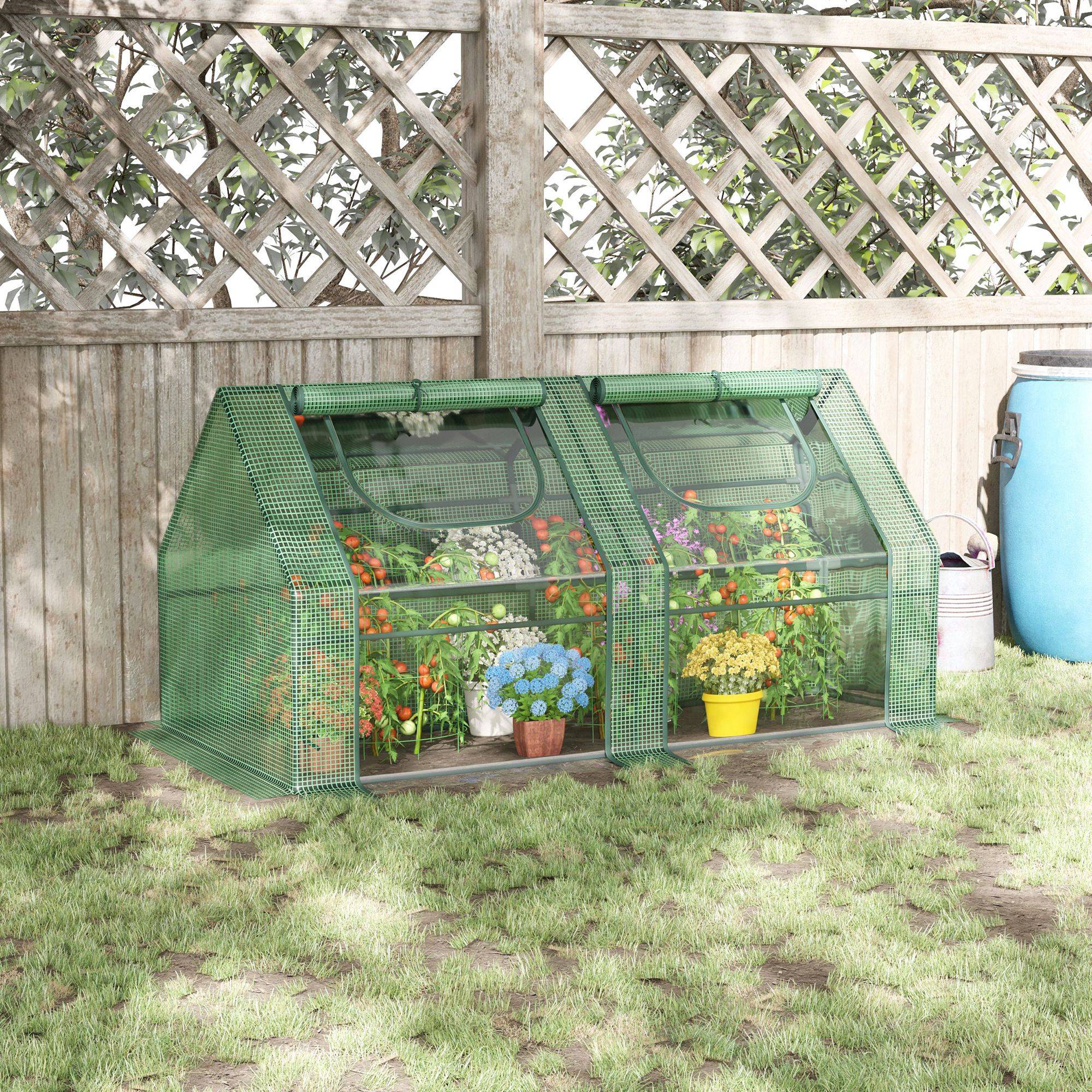 Serre légumes 180x90x90 cm avec structure acier et double bâche PE PVC verte pour tomates légumes et plantes - Image 4
