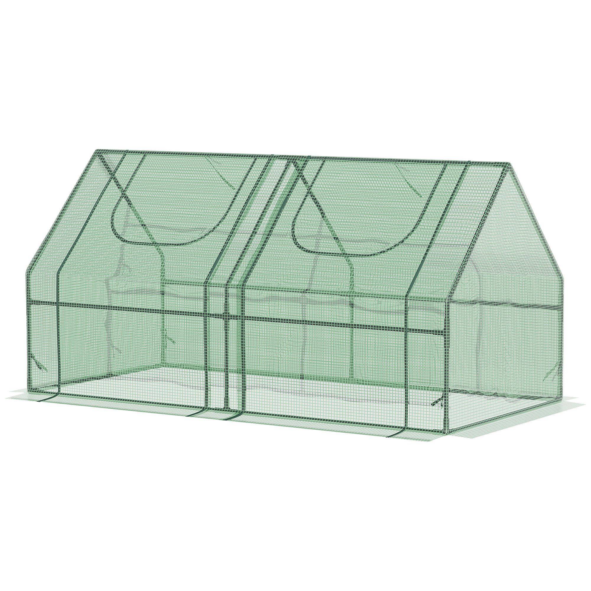Serre légumes 180x90x90 cm avec structure acier et double bâche PE PVC verte pour tomates légumes et plantes - Image 2