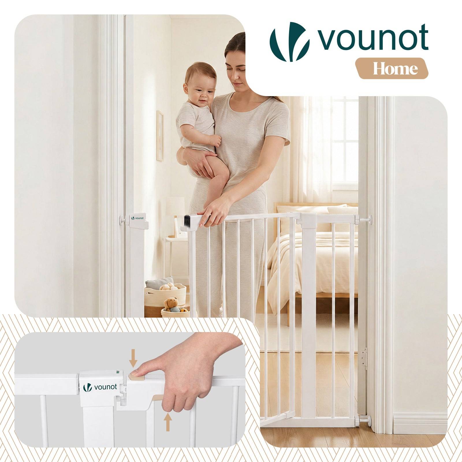 Vounot - Barriere de securite a pression sans percage Largeur 89-96cm Metal blanc - Image 4
