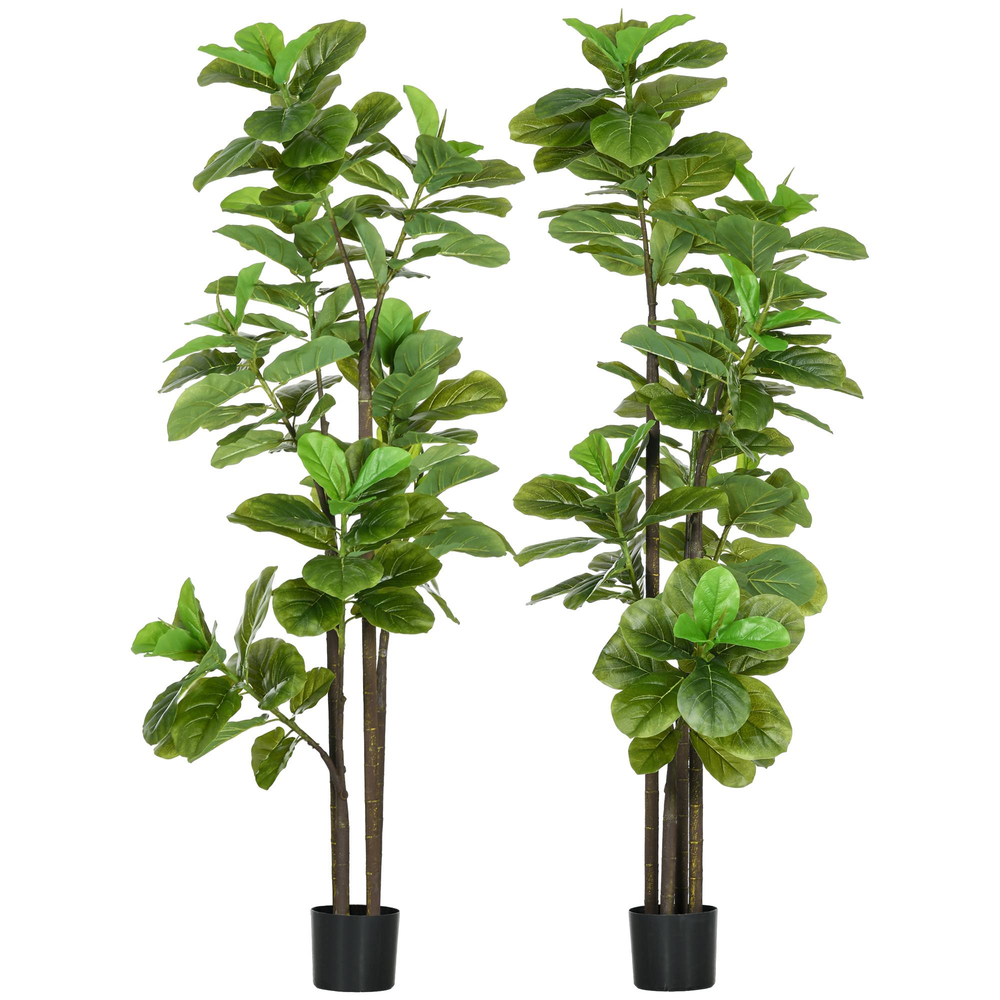 Lot de 2 plantes artificielles Figuier à feuilles de violon Ficus Lyrata hauteur 180cm avec Pot - Image 2