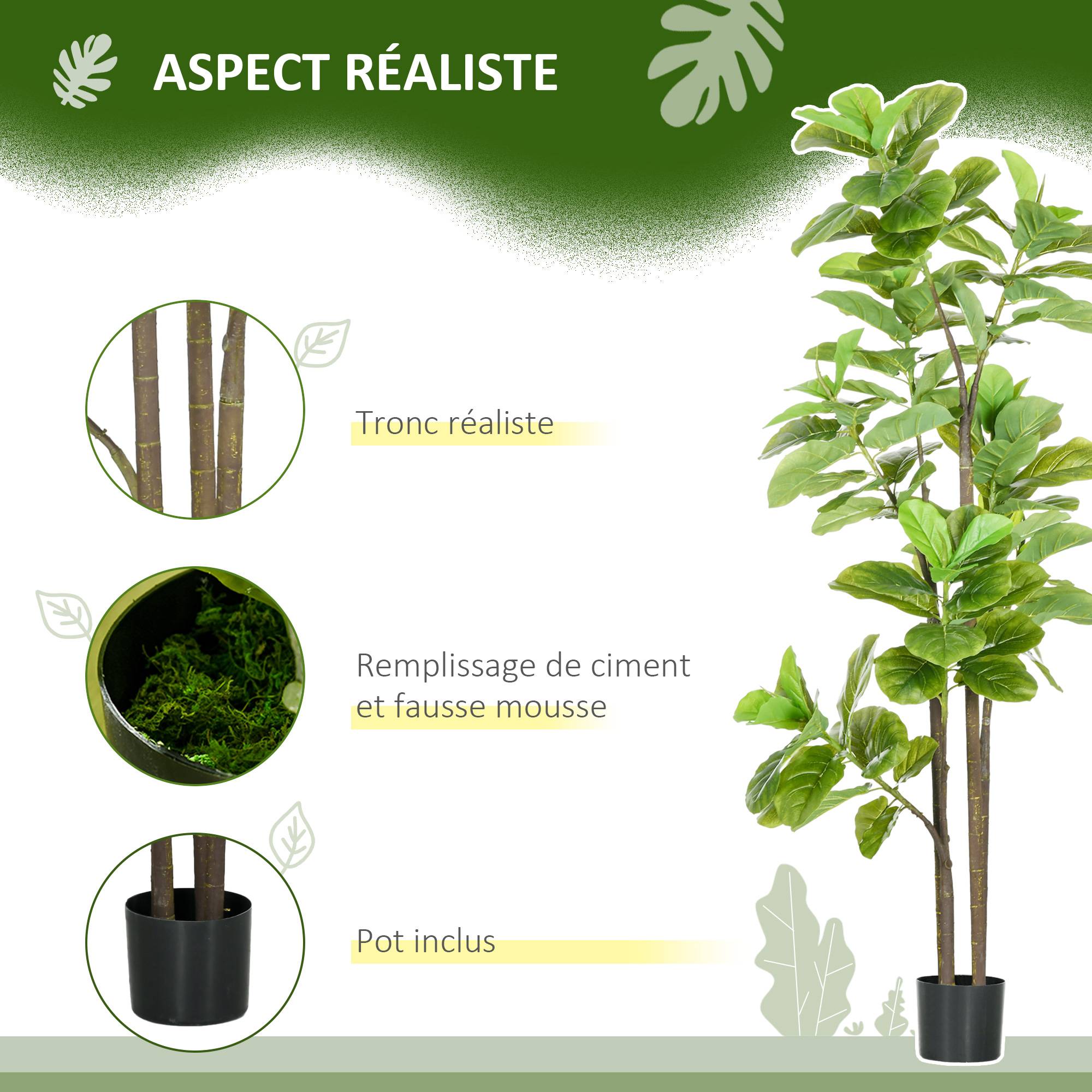 Lot de 2 plantes artificielles Figuier à feuilles de violon Ficus Lyrata hauteur 180cm avec Pot - Image 7