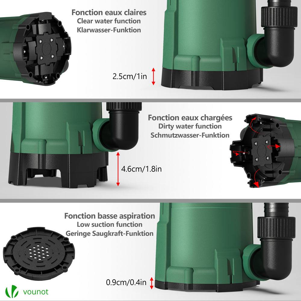 Pompe evacuation 3 en 1 pour eaux chargees 13500L/H profondeur 7m vert - Image 5