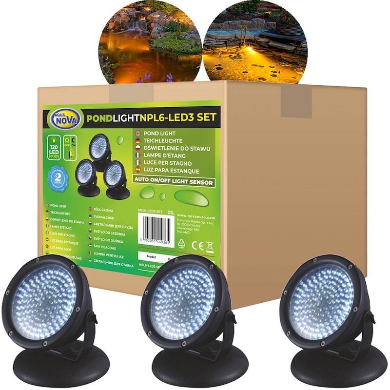 Le Poisson Qui Jardine - Kit 3 Projecteurs LED Submersibles avec Capteur Crépusculaire - 12V