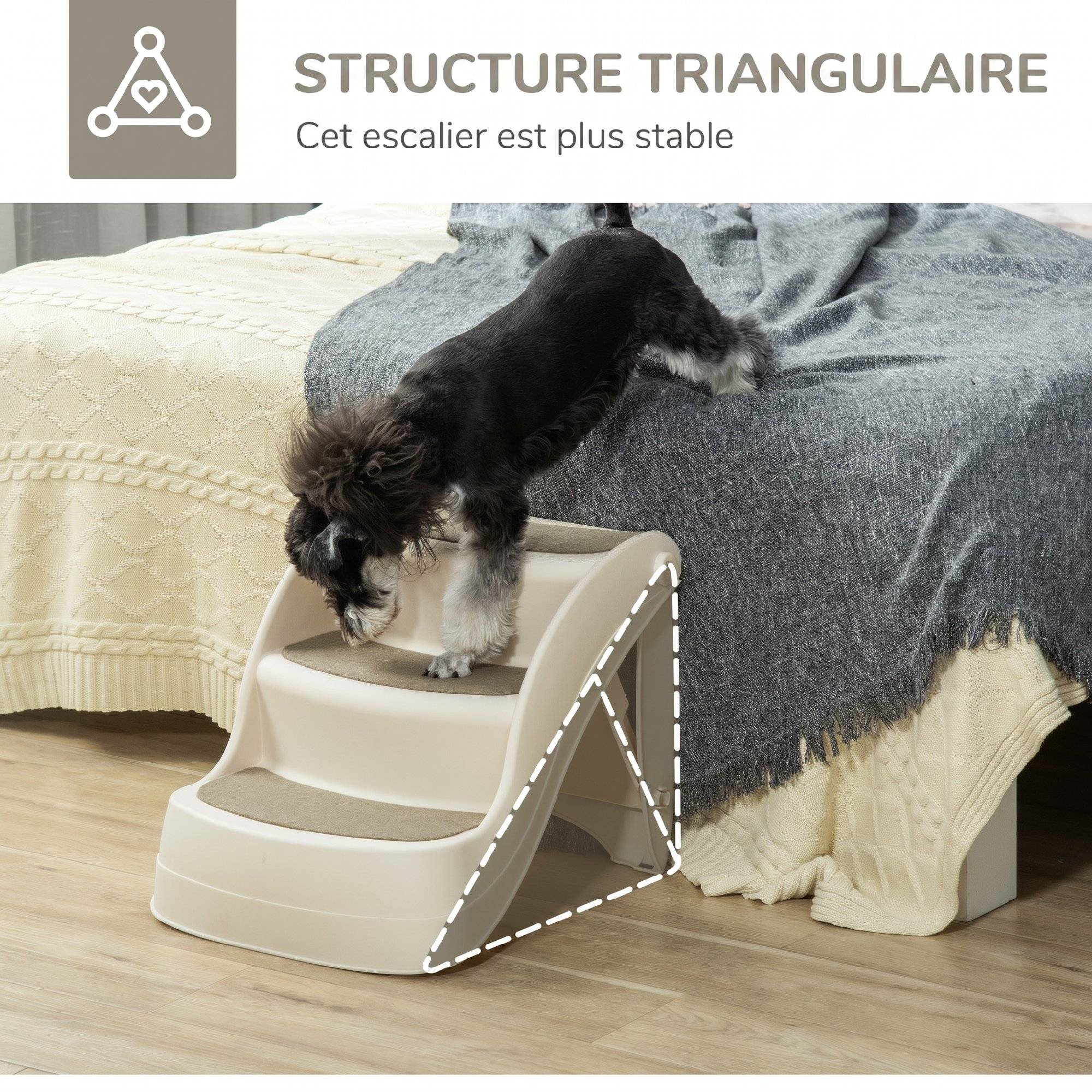 ComfortXL - Escalier pliable antidérapant pour chien et chat 3 marches en plastique crème 49 x 38 x 38 cm pour lit et canapé - Image 6