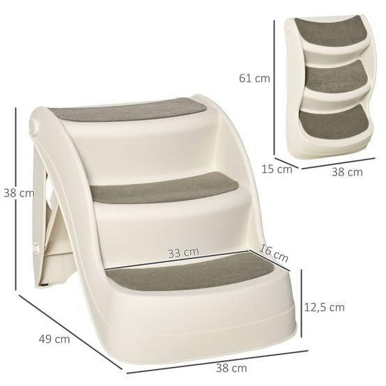 ComfortXL - Escalier pliable antidérapant pour chien et chat 3 marches en plastique crème 49 x 38 x 38 cm pour lit et canapé - Image 3